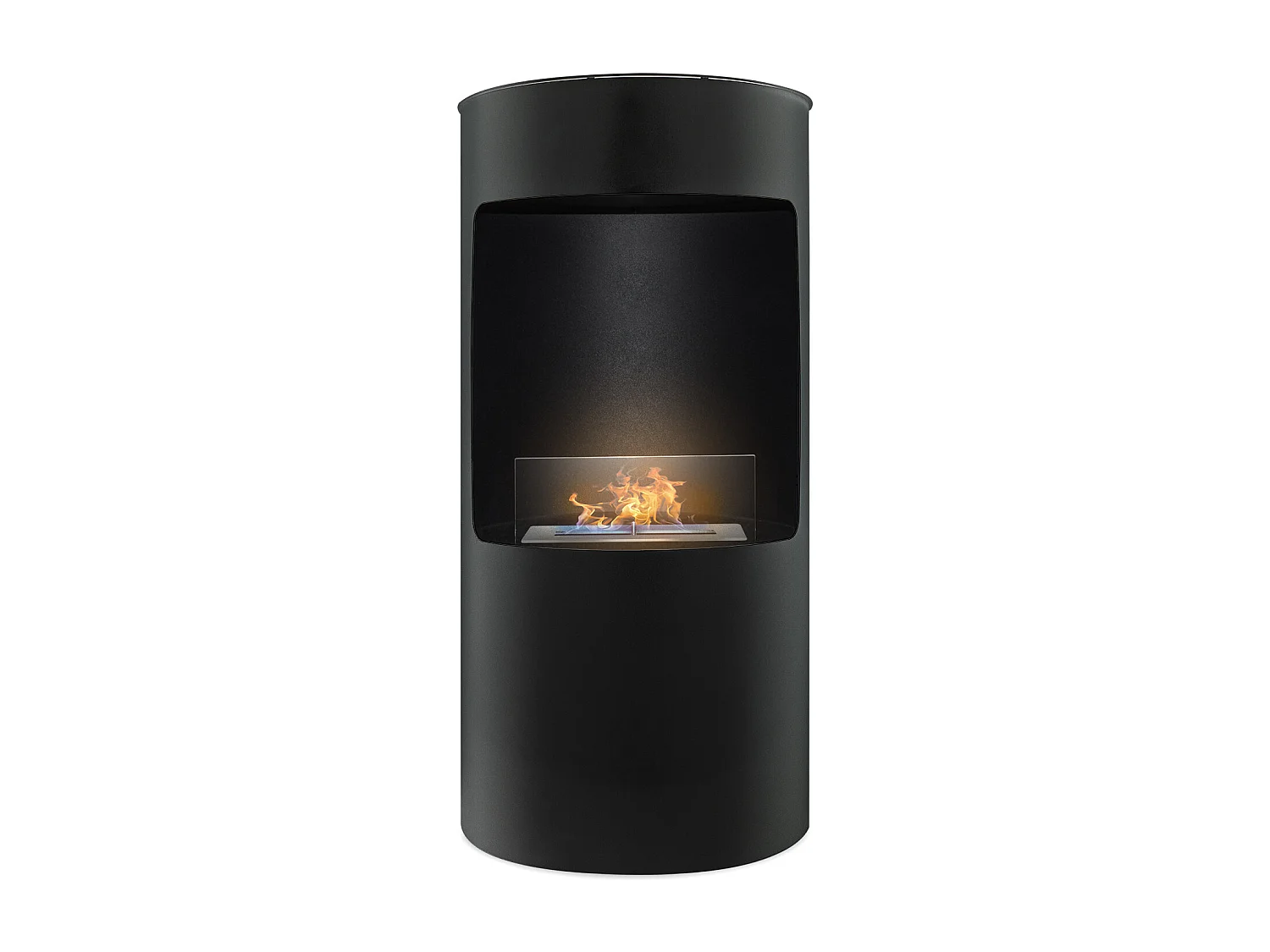 Giulio Cesare - Chimenea de bioetanol de pie con quemador de 1,5L. Chimenea de bioetanol sobre soporte de acero inoxidable y vidrio templado. Color negro. Ø40x80 cm
