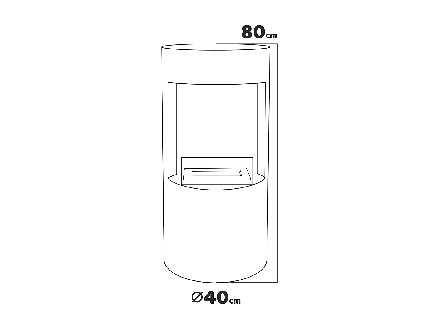 Giulio Cesare - Chimenea de bioetanol de pie con quemador de 1,5L. Chimenea de bioetanol sobre soporte de acero inoxidable y vidrio templado. Color negro. Ø40x80 cm