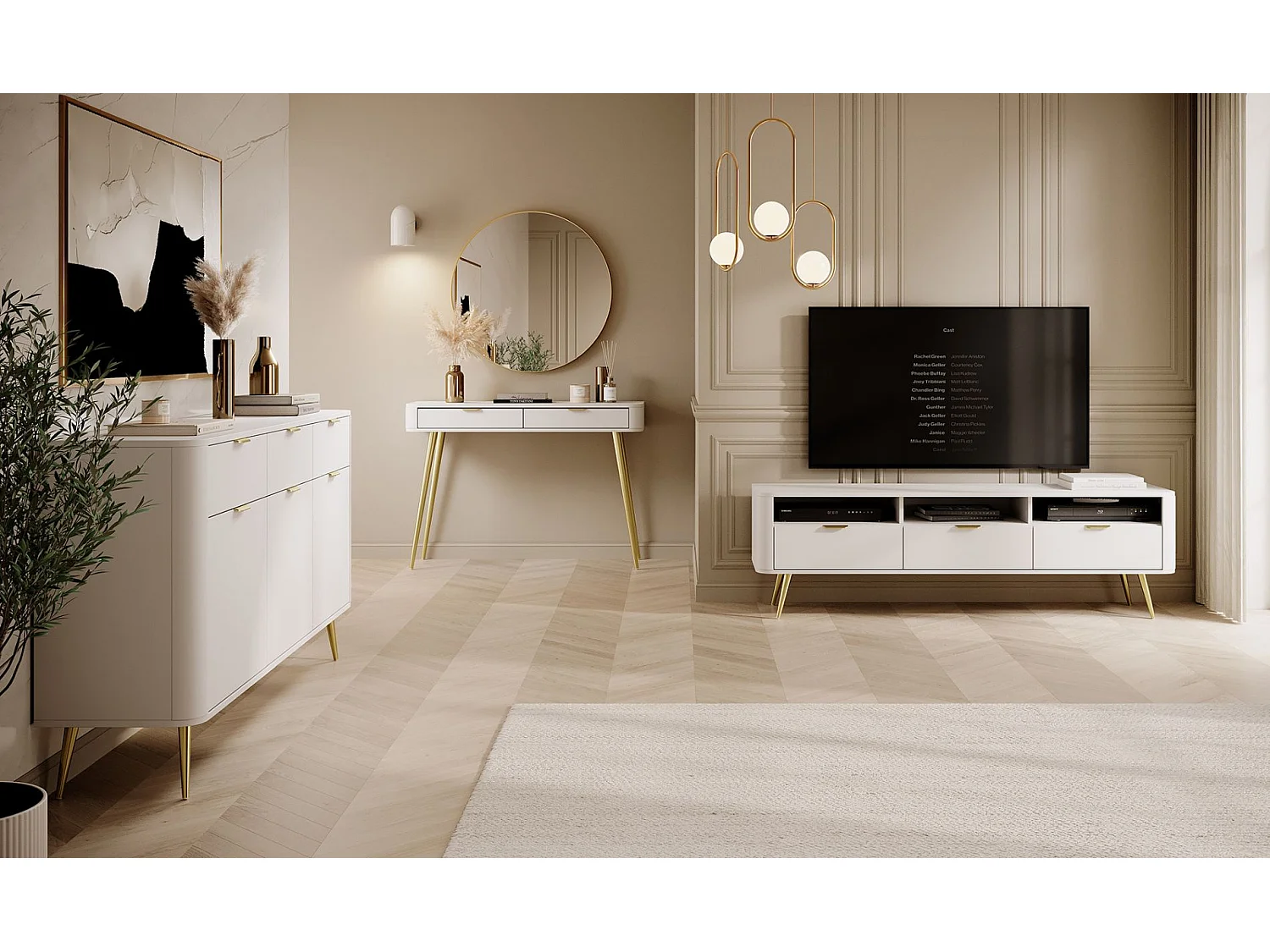 Consola con cajón - de pie - 112 cm - color blanco - OVAL