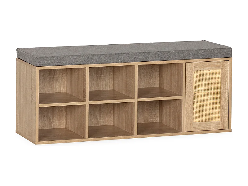 Banco zapatero Rafael Color Roble 6 Huecos y 1 Puerta