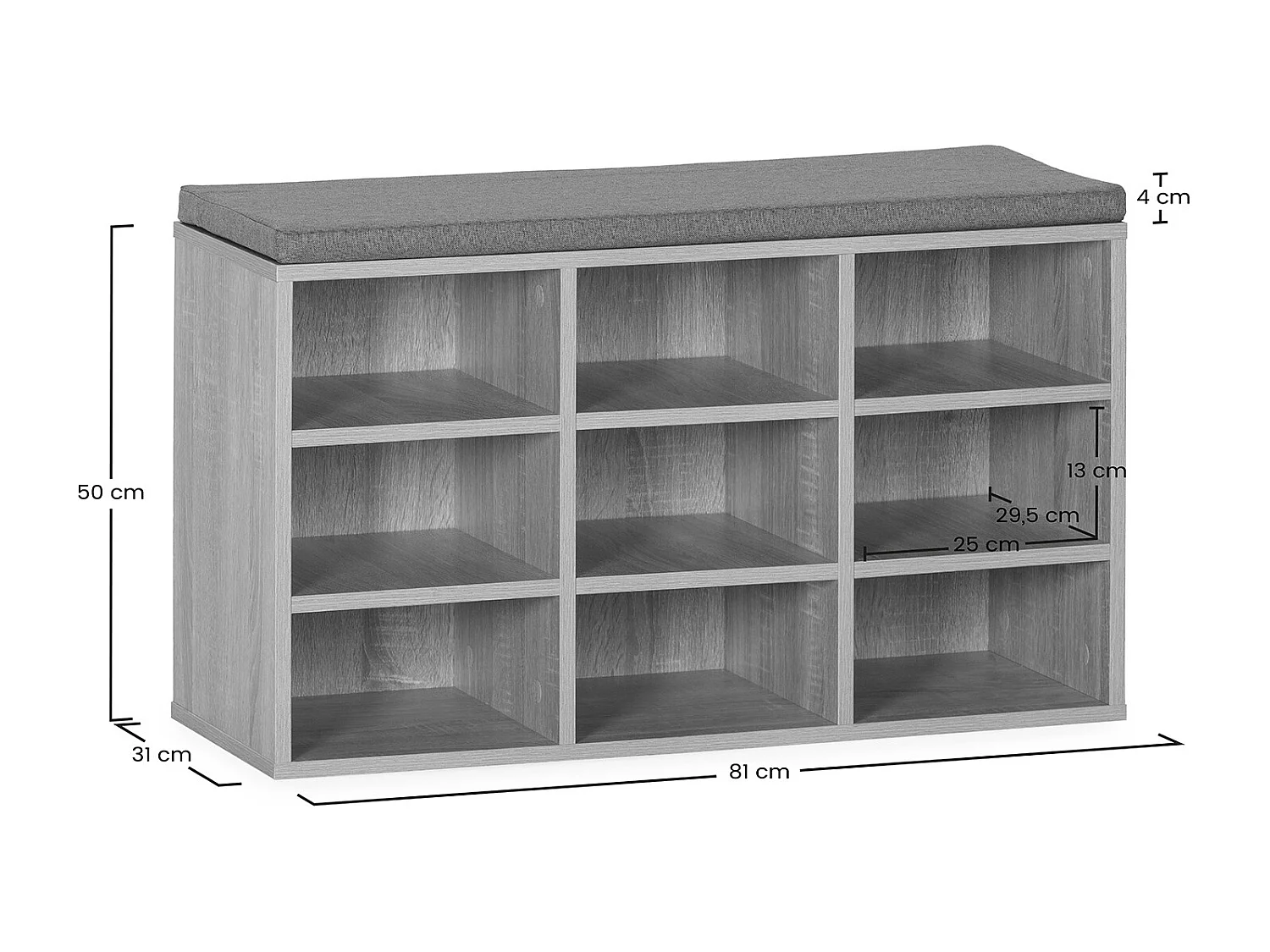 Banco zapatero Samuel Color Roble 9 Huecos