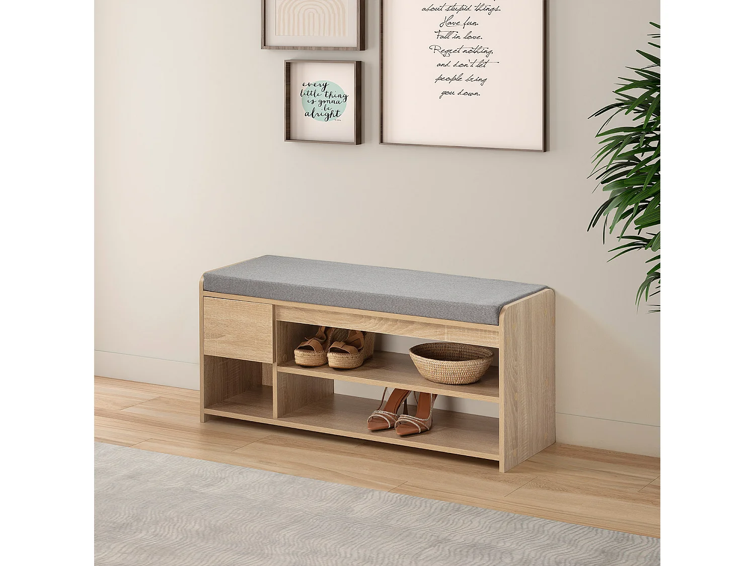 Banco zapatero Gabriel Color Roble 3 Huecos y 1 cajón