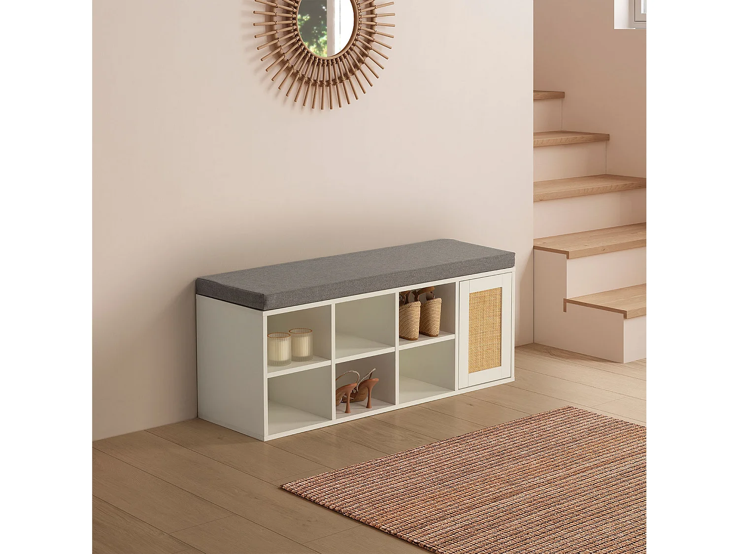 Banco zapatero Rafael Color Blanco 6 Huecos y 1 Puerta