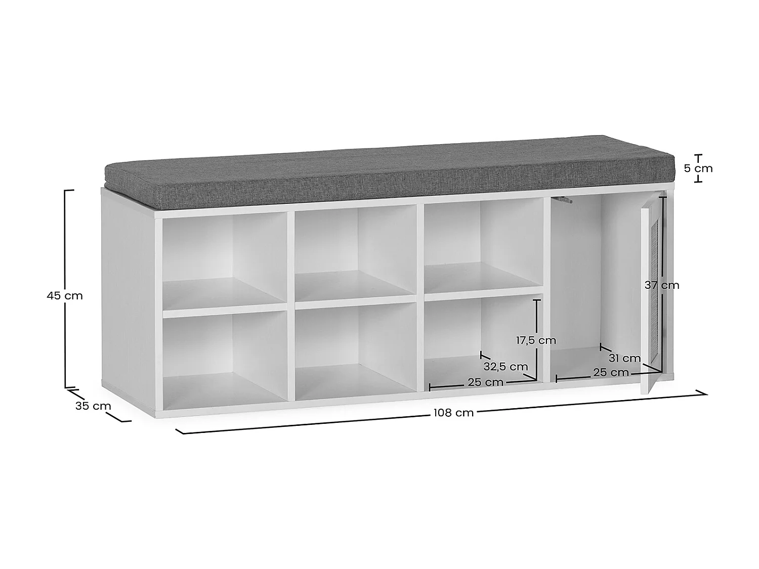 Banco zapatero Rafael Color Blanco 6 Huecos y 1 Puerta