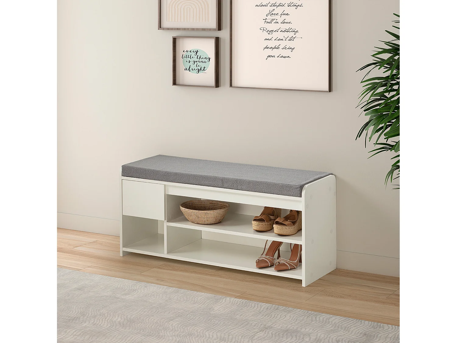 Banco zapatero Gabriel Color Blanco 3 Huecos y 1 cajón