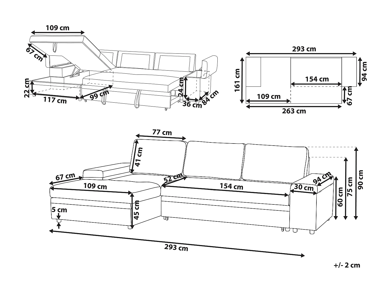 Canapé-lit d'angle 3 places HRISEY Lin synthétique Gris clair avec rangement Côté droit
