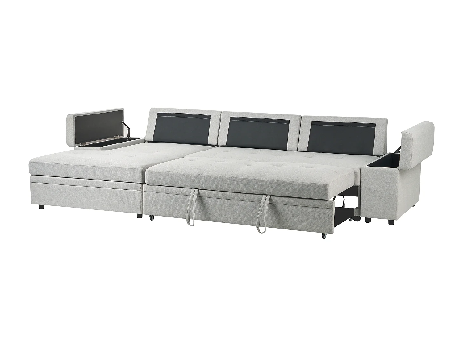 Sofá-cama de canto HRISEY Linho sintético Cinzento claro com arrumação 3 lugares à direita