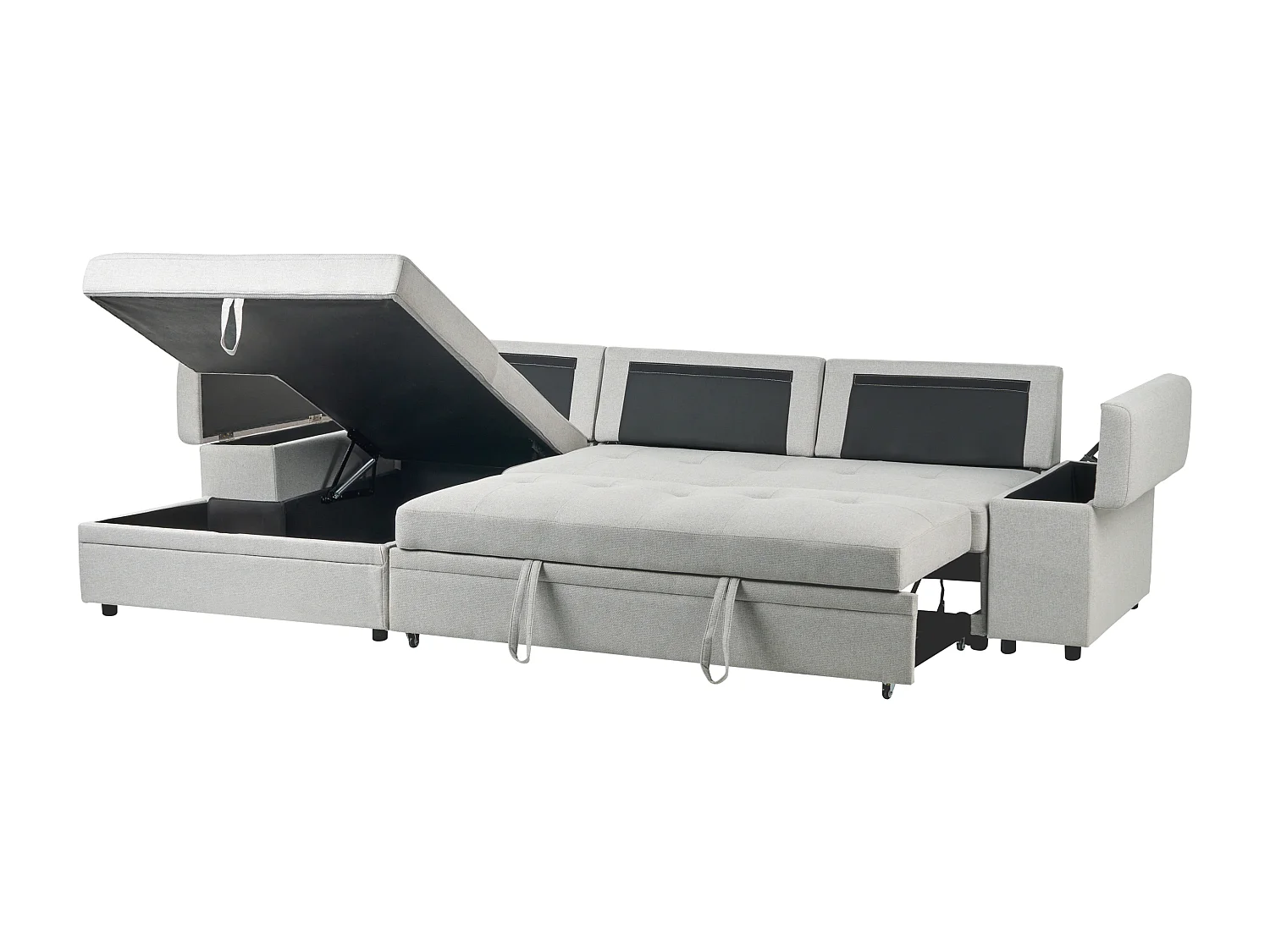 Sofá-cama de canto HRISEY Linho sintético Cinzento claro com arrumação 3 lugares à direita