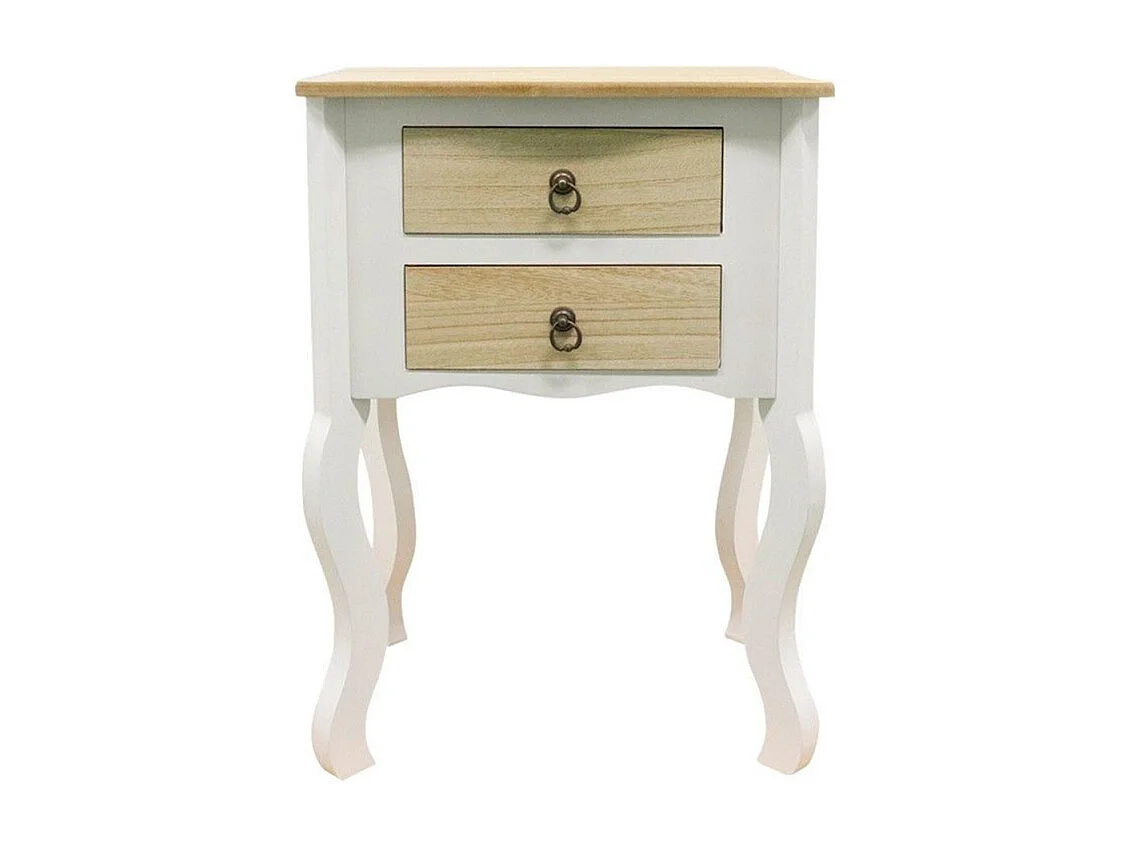Mesas Auxiliares - Mesita Noche Cabriole 2 Cajones 50 cm - Madera Natural