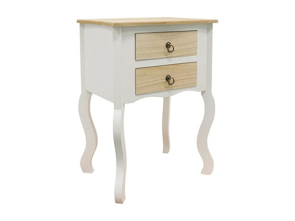 Mesas Auxiliares - Mesita Noche Cabriole 2 Cajones 50 cm - Madera Natural