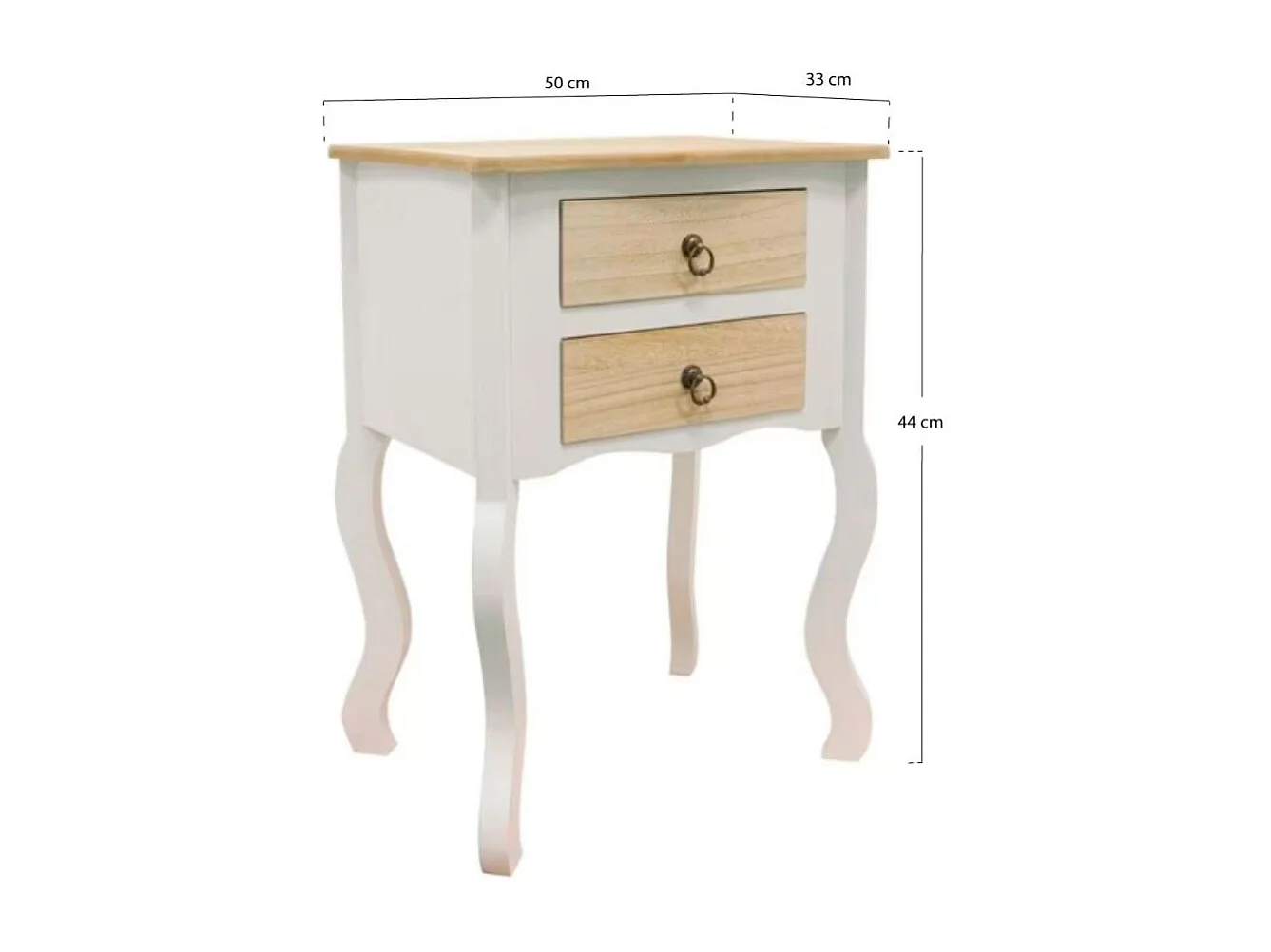 Mesas Auxiliares - Mesita Noche Cabriole 2 Cajones 50 cm - Madera Natural