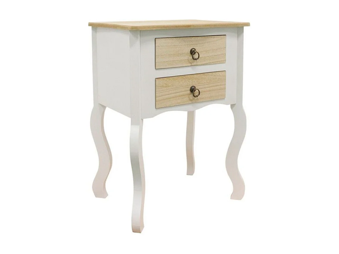 Mesas Auxiliares - Mesita Noche Cabriole 2 Cajones 50 cm - Madera Natural