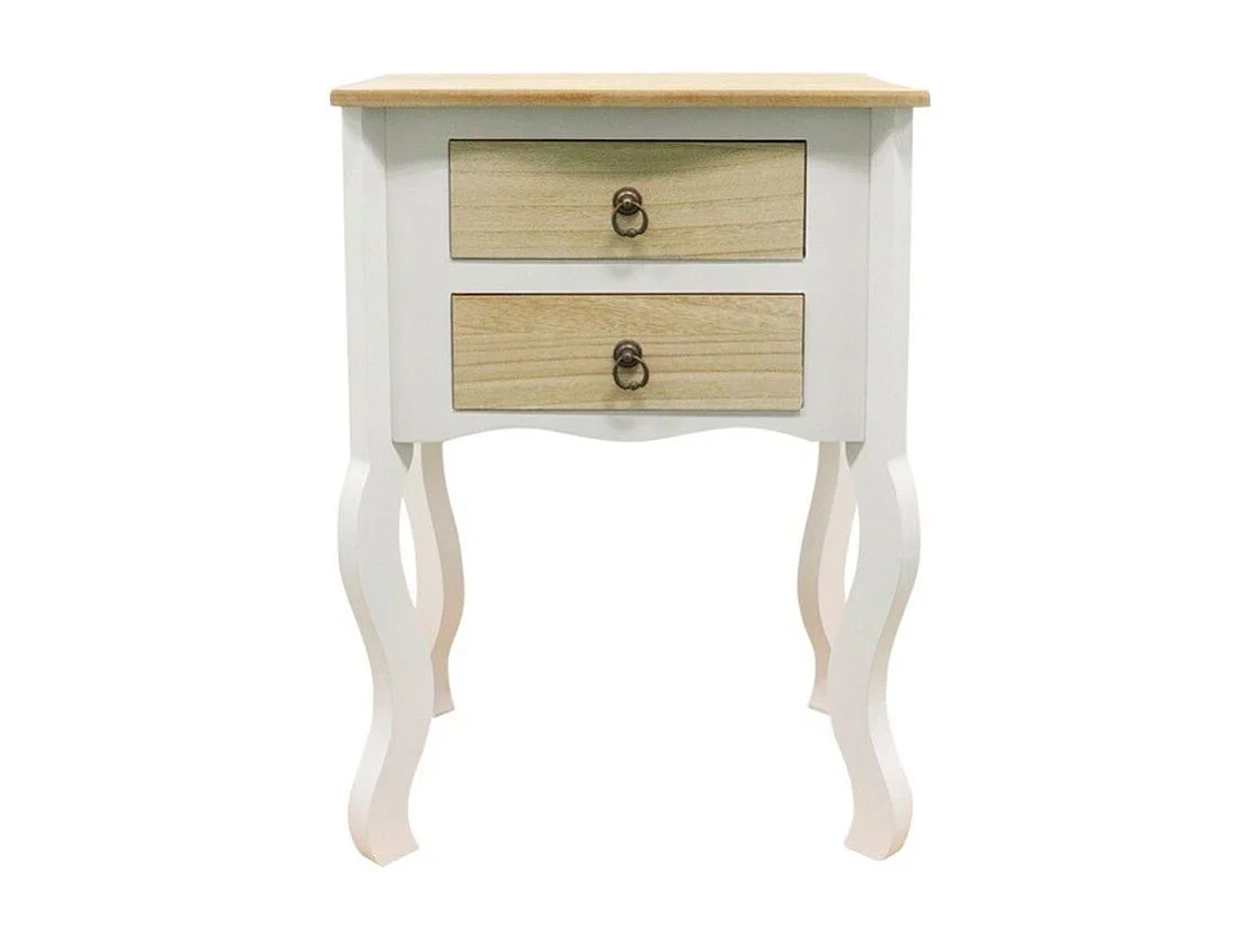 Mesas Auxiliares - Mesita Noche Cabriole 2 Cajones 50 cm - Madera Natural