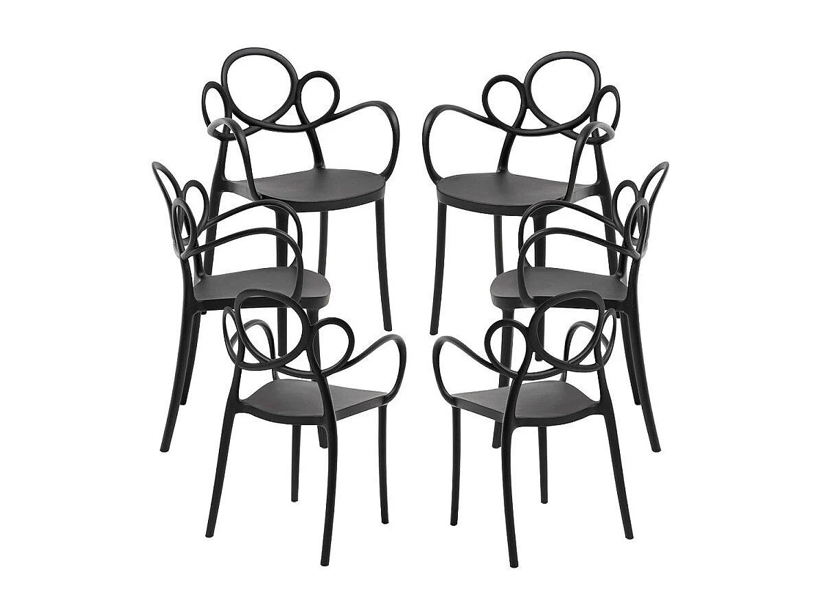 Packs Sillas Jardín - Pack 6 Sillas Sky con Reposabrazos - Negro