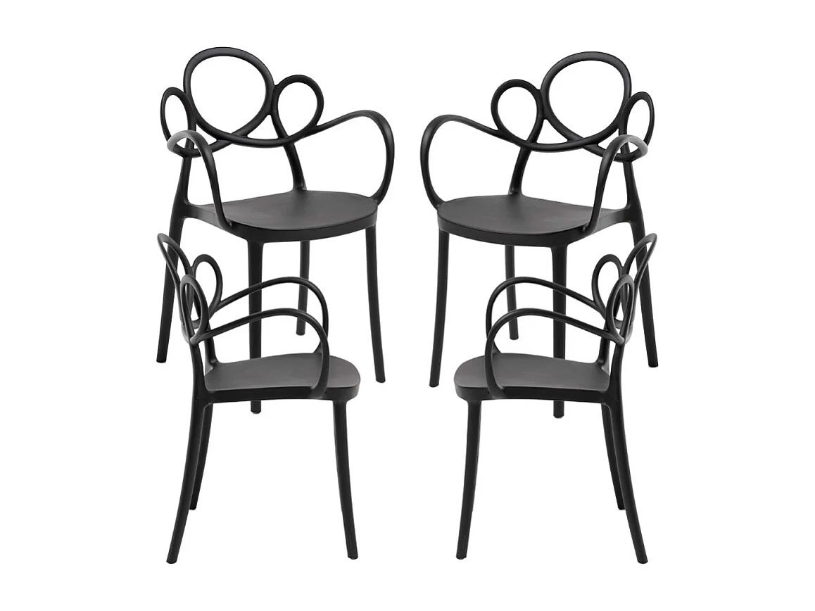 Packs Sillas Jardín - Pack 4 Sillas Sky con Reposabrazos - Negro