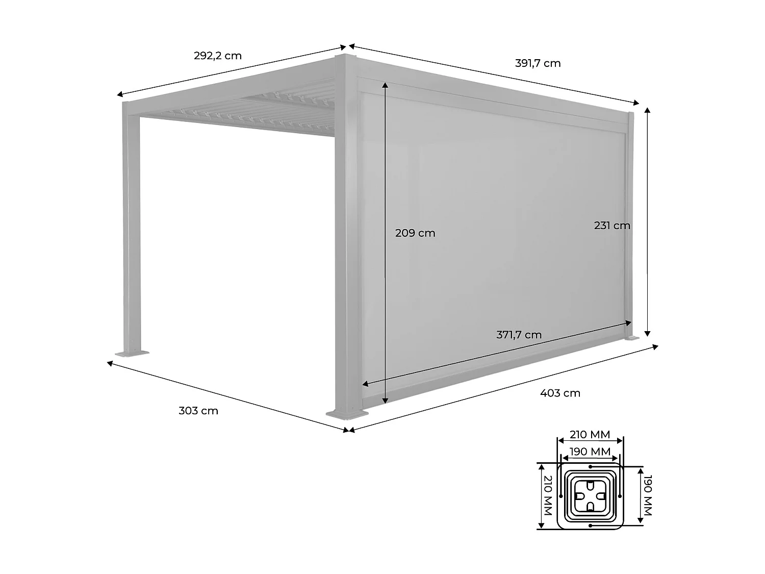 Pergola bioclimatique aluminium et acier 3x4m lames orientables + store 4m PALACE anthracite