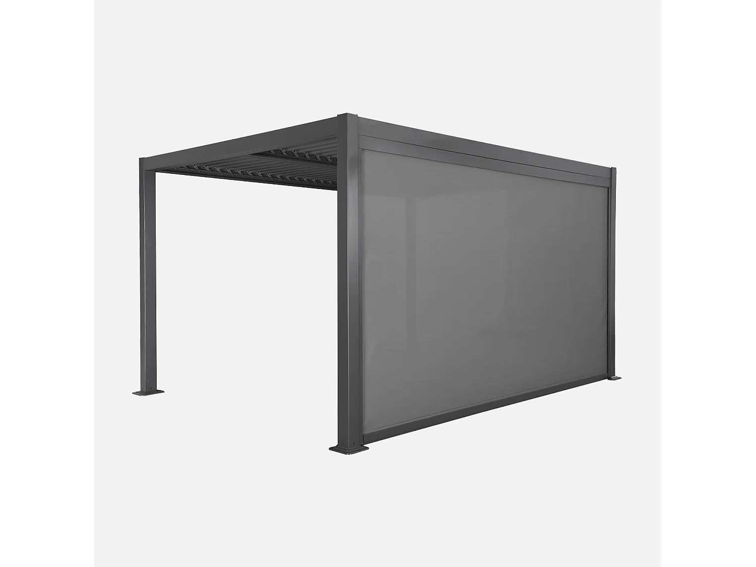 Pergola bioclimatica 3x4m in alluminio e acciaio + tenda 4m, antracite