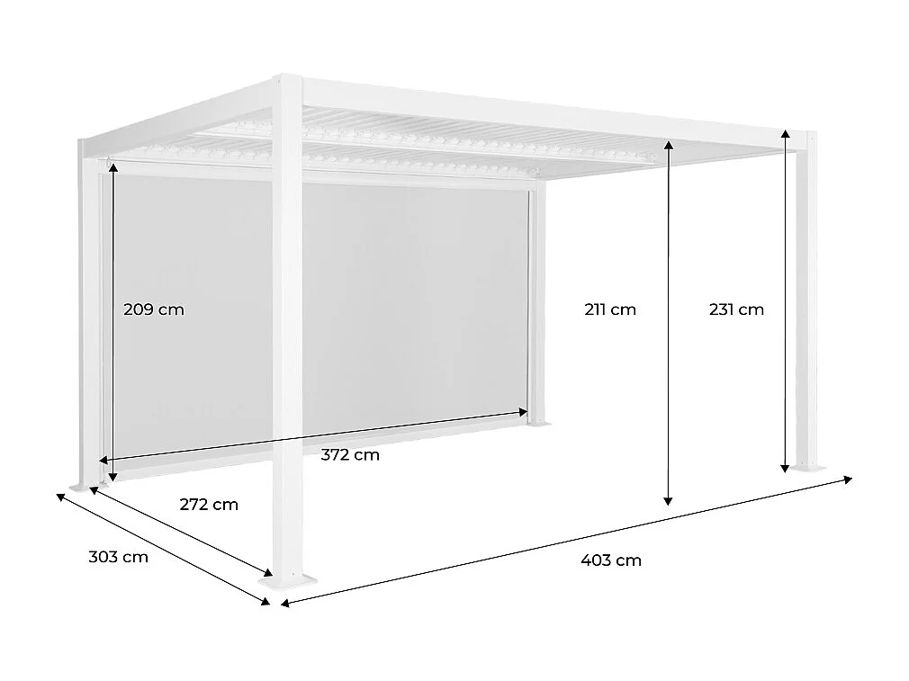 Pergola bioclimatica 3x4m in alluminio e acciaio + tenda 4m, antracite