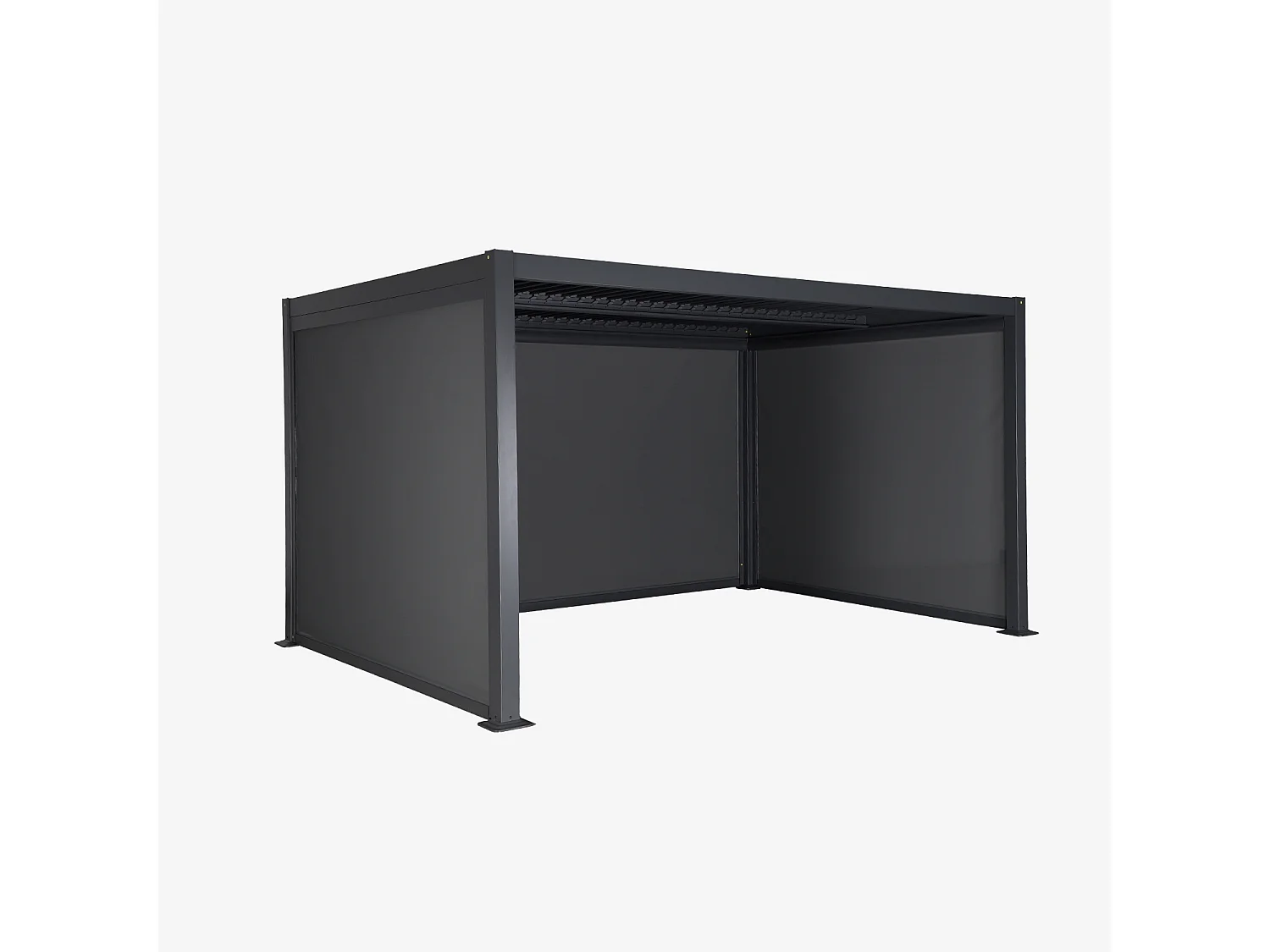 Pergola bioclimatique aluminium et acier 3x4m lames orientables + 2 stores 3m + 1 store 4m PALACE anthracite