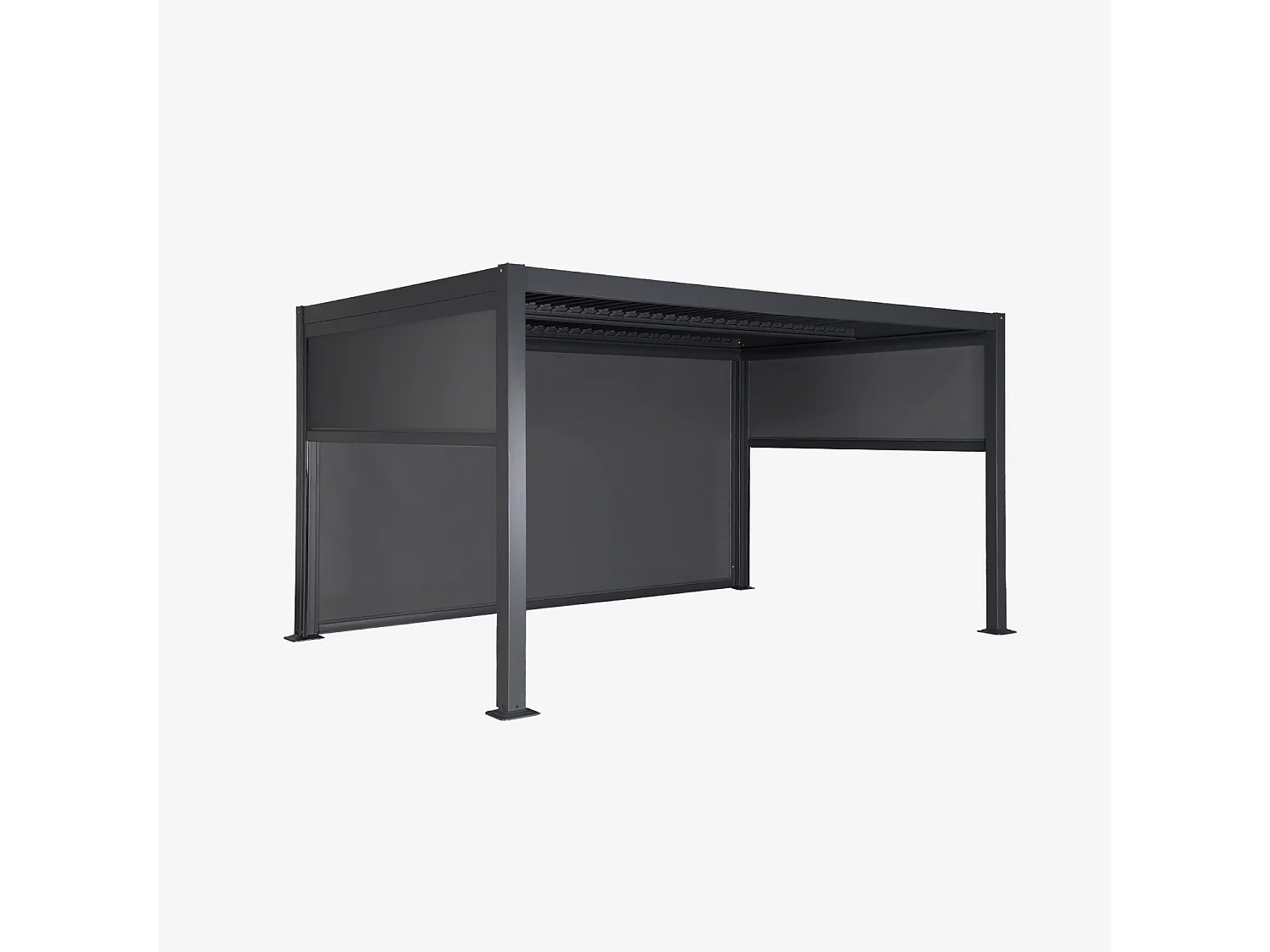 Pergola bioclimatique aluminium et acier 3x4m lames orientables + 2 stores 3m + 1 store 4m PALACE anthracite