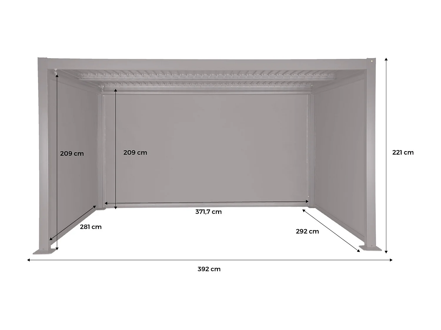 Pergola bioclimatique aluminium et acier 3x4m lames orientables + 2 stores 3m + 1 store 4m PALACE anthracite