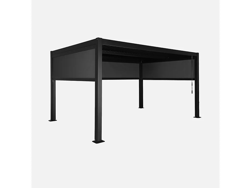 Pérgola bioclimática de aluminio y acero, 3x4m con 2 toldos 3m + 1
