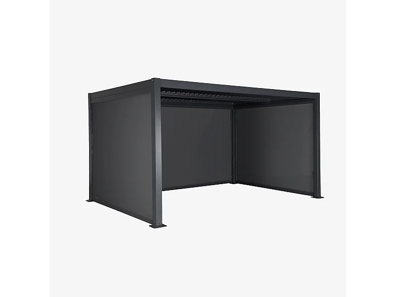 Pergola bioclimatique aluminium et acier 3x4m lames orientables + 2 stores 3m + 1 store 4m PALACE anthracite