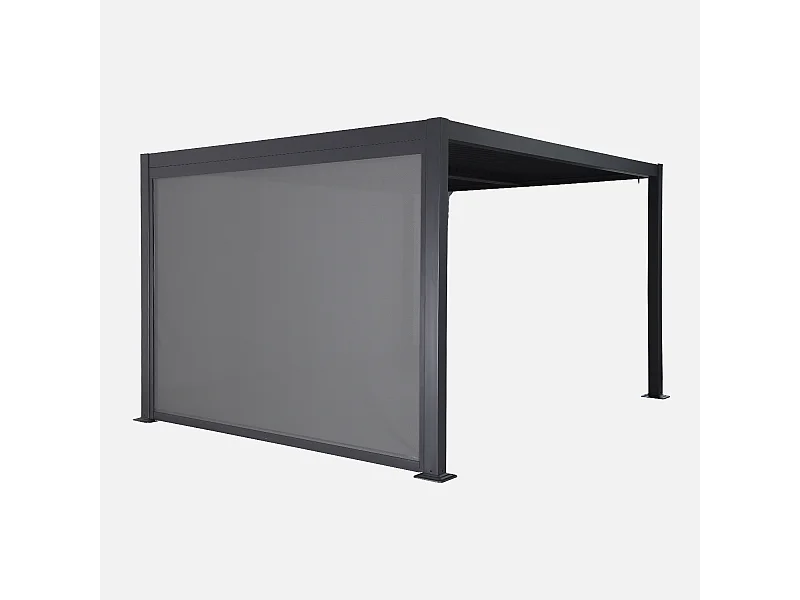 Pergola bioclimatique aluminium et acier 3x4m lames orientables + store 3m PALACE anthracite