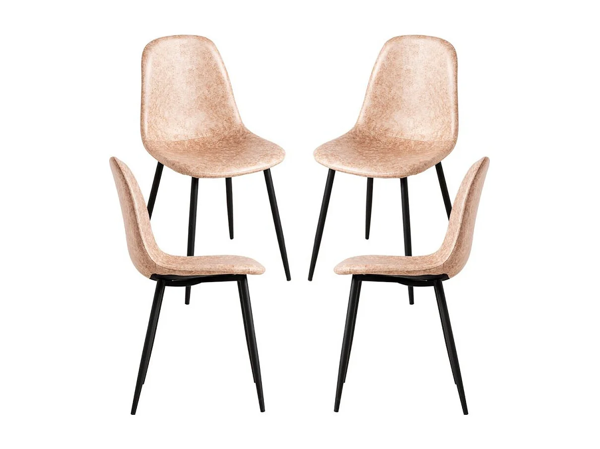 Packs Sillas Comedor - Pack 4 Sillas Black Teok Polipiel - Beige Vintage Teok