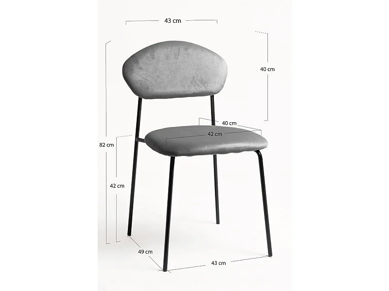 Sillas Comedor - Silla Rinos Black Terciopelo - Gris
