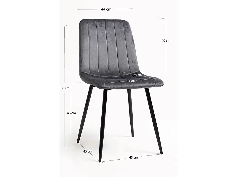 Sillas Comedor - Silla Miller Black Terciopelo - Gris