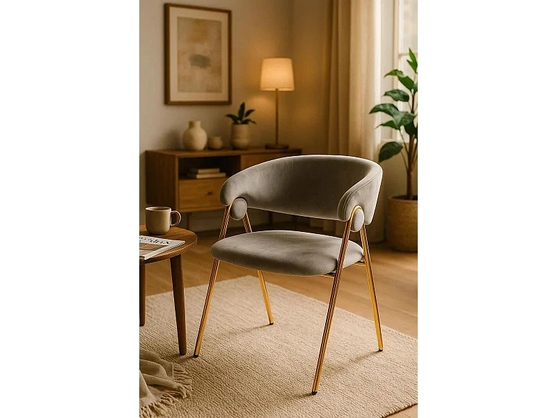 Sillas Comedor - Silla Mihu Gold Terciopelo - Gris claro