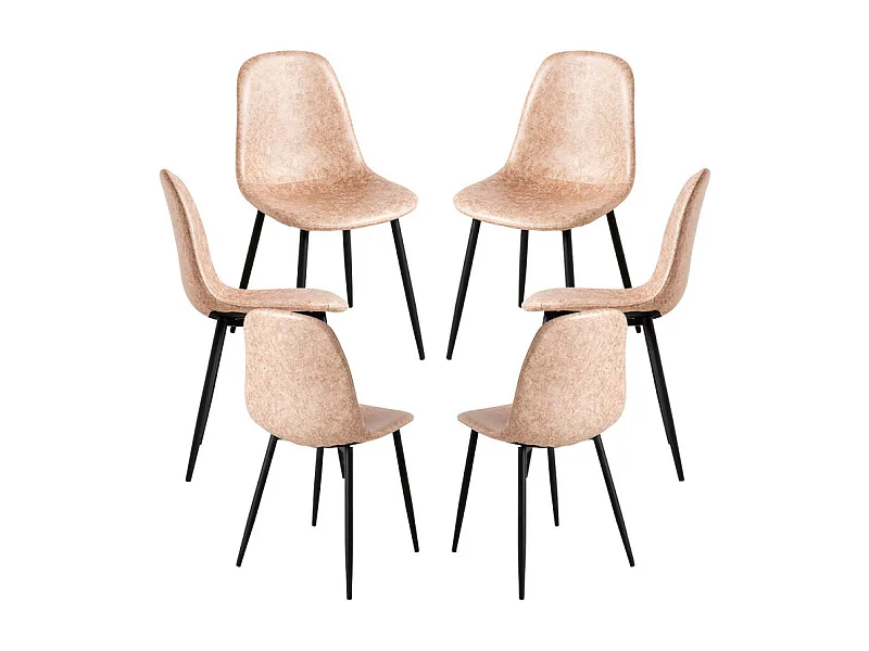 Packs Sillas Comedor - Pack 6 Sillas Black Teok Polipiel - Beige Vintage Teok