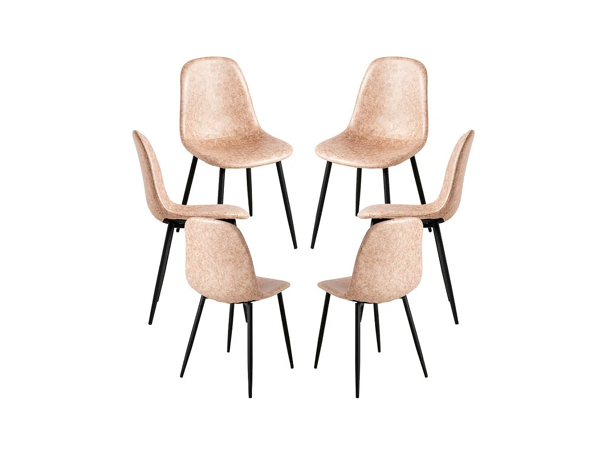 Packs Sillas Comedor - Pack 6 Sillas Black Teok Polipiel - Beige Vintage Teok
