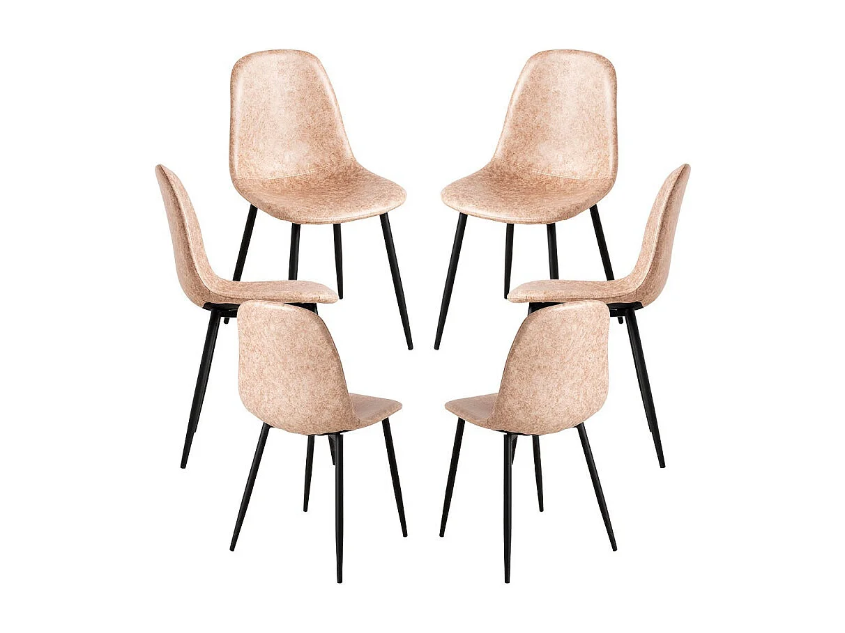 Packs Sillas Comedor - Pack 6 Sillas Black Teok Polipiel - Beige Vintage Teok