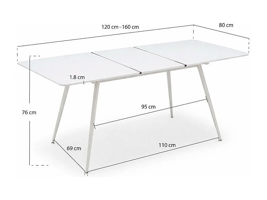 Estilo Nórdico - Mesa Extensible Tabela 120 - 160cm - Blanco