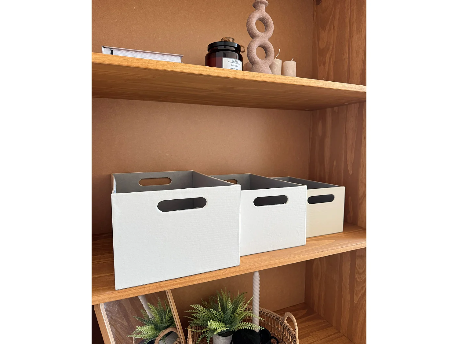 Conjunto de 3 cajas LARSA Piel sintética Beige