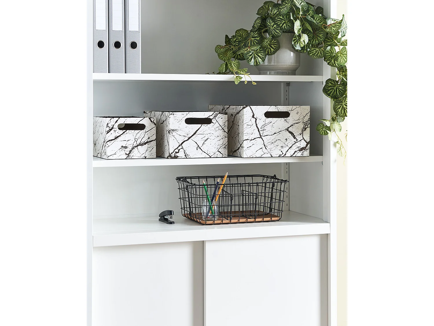 Set di 3 scatole LARSA Pelle sintetica Bianco