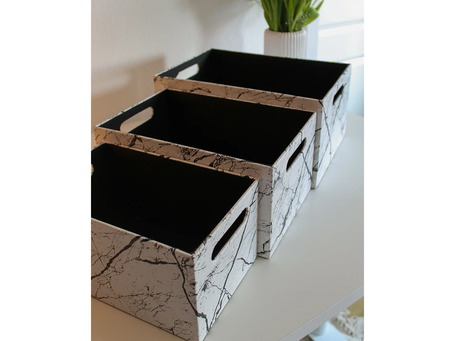 Aufbewahrungsbox 3er Set LARSA Kunstleder Weiss