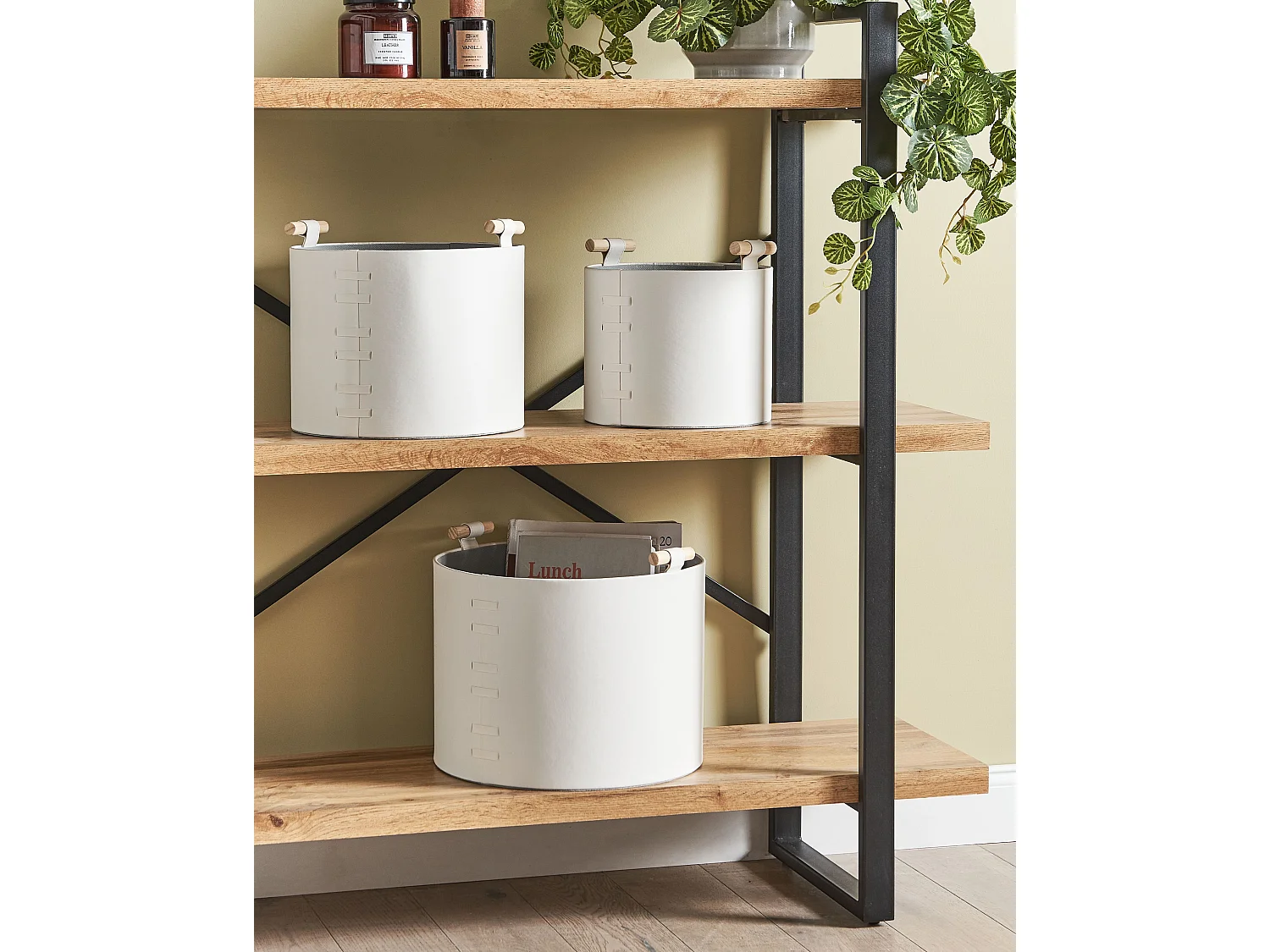 Conjunto de 3 cestos ARAM Pele sintética Branco creme