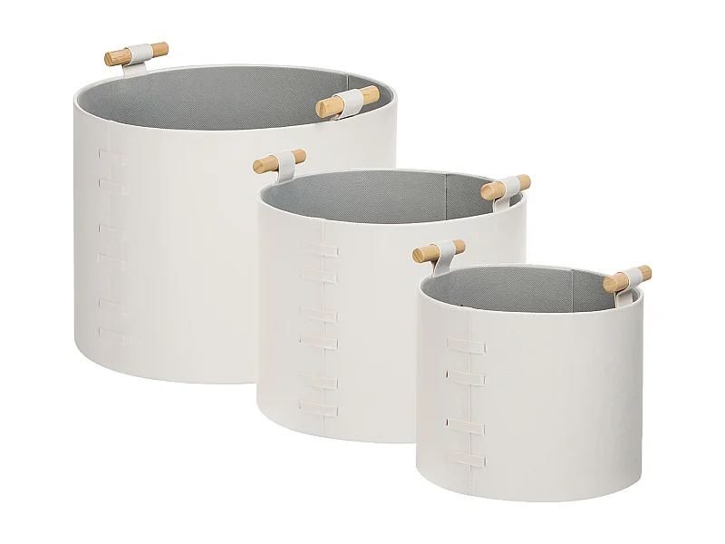 Lot de 3 paniers ARAM Cuir PU Blanc cassé