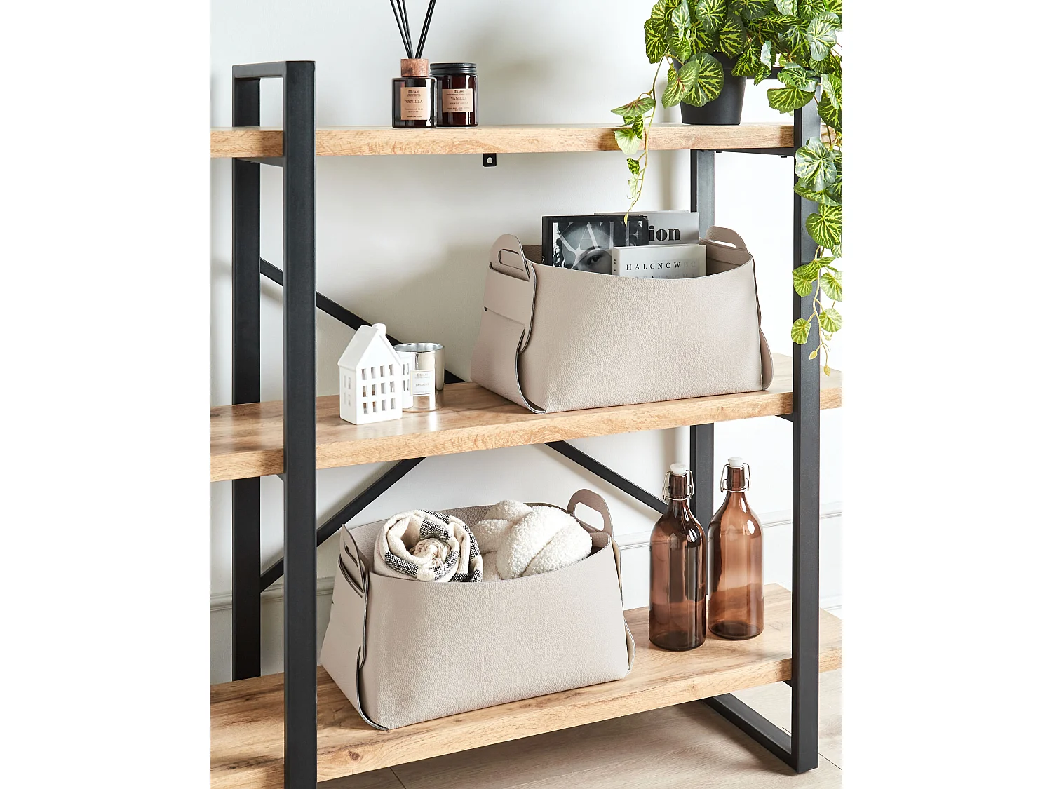 Lot de 2 paniers NUZI Cuir PU Beige