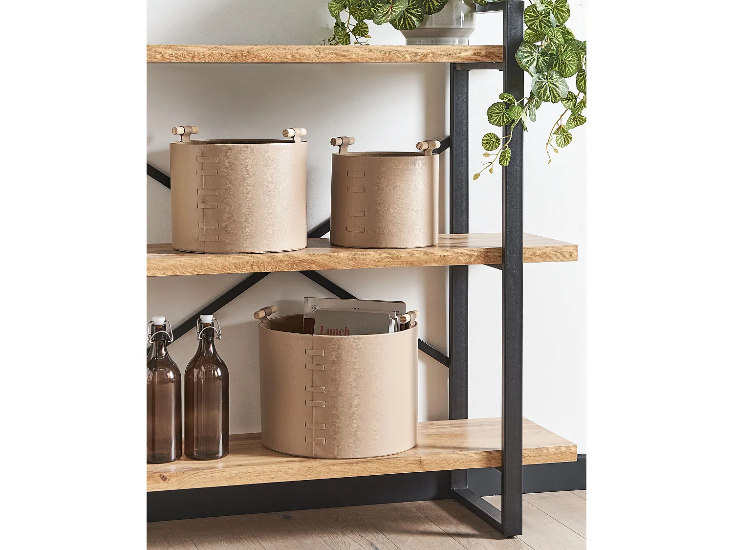 Aufbewahrungskorb 3er Set ARAM Kunstleder Beige