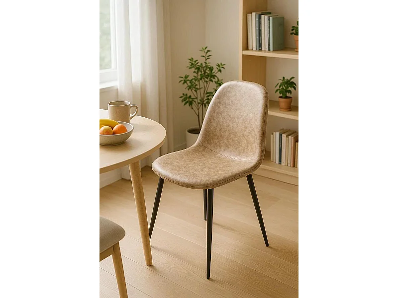 Sillas Comedor - Silla Black Teok Polipiel Vintage - Beige Vintage