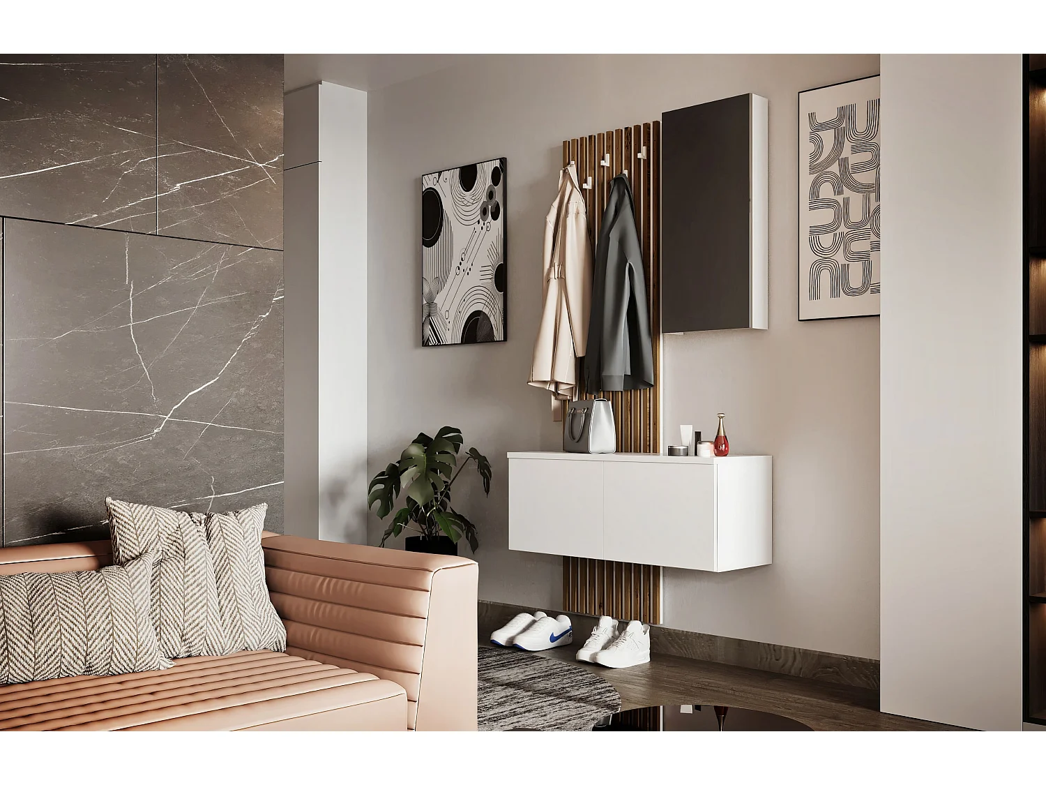 Recibidor Panelado Con Espejo Color Blanco