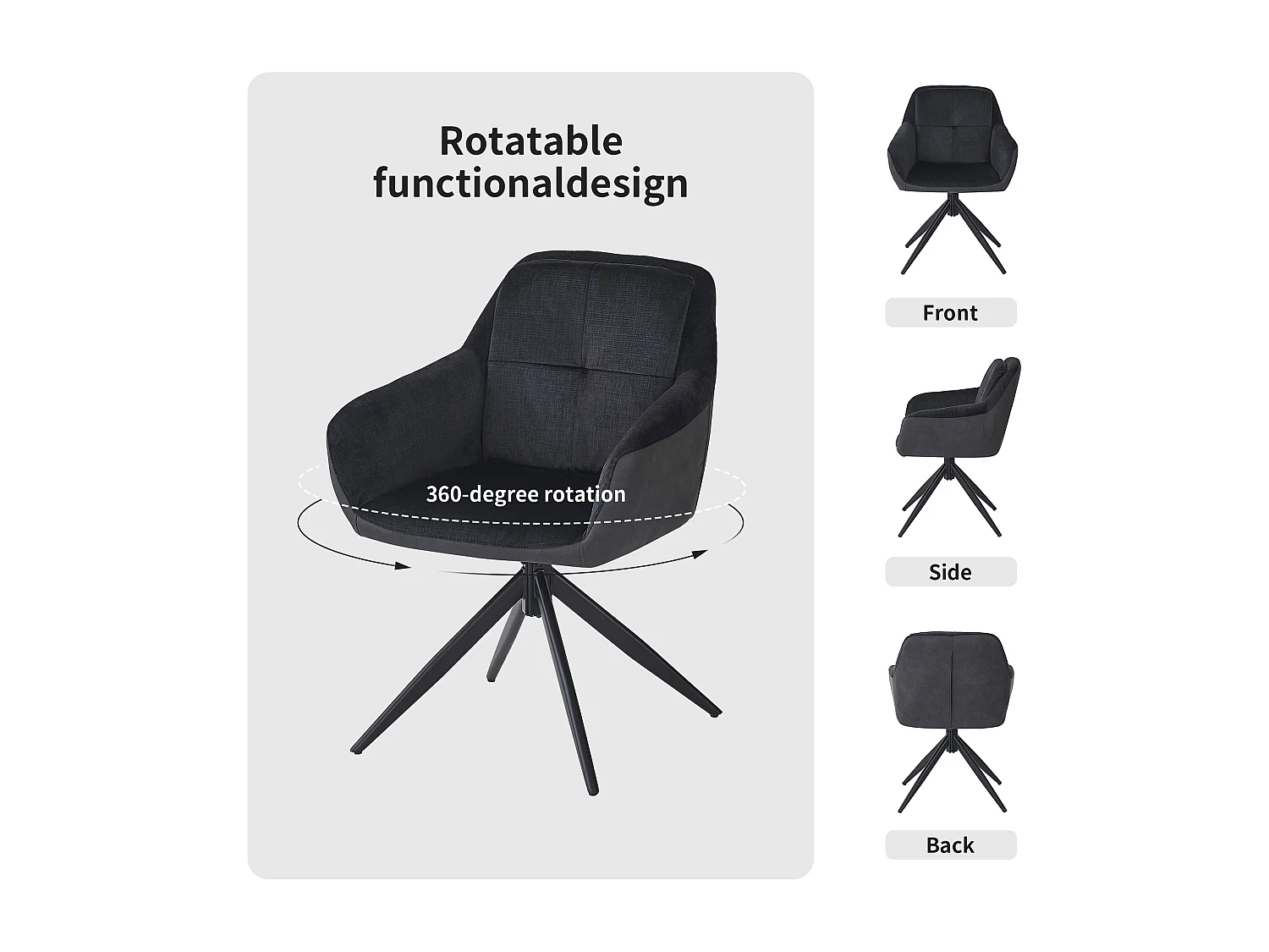 Juego de 4 sillas giratorias de terciopelo - Patas de metal ajustables - Negro
