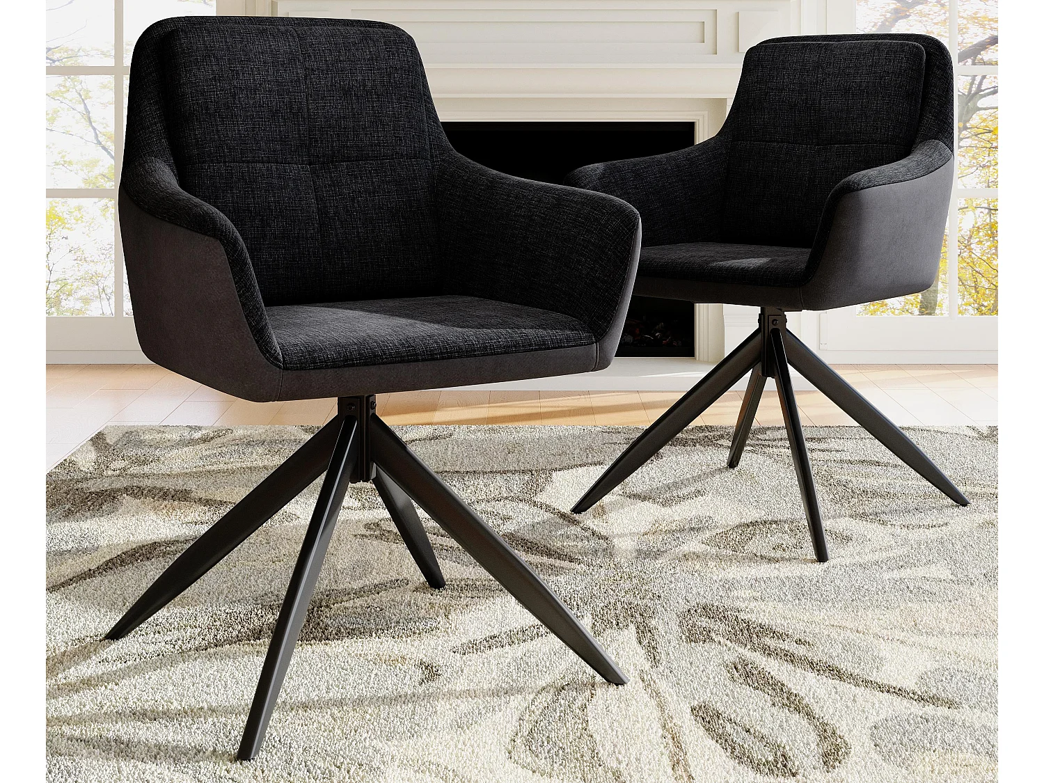 Conjunto de 2 cadeiras giratórias em veludo - pernas de metal ajustáveis ​​- preto