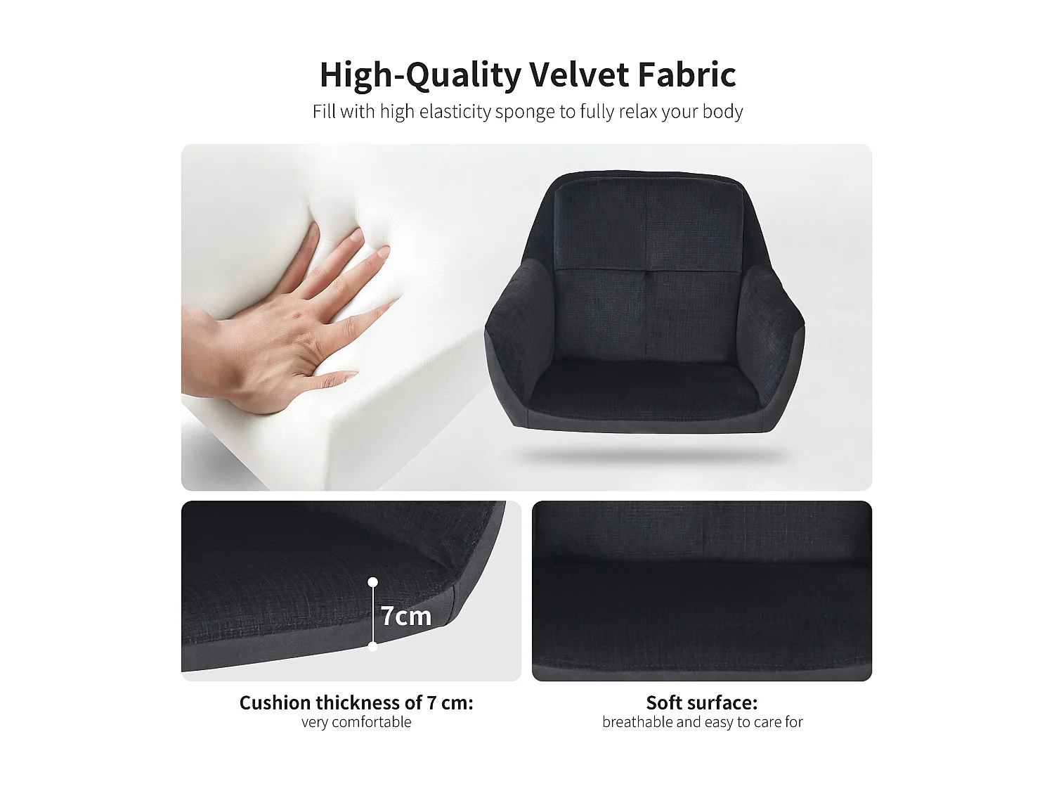 Conjunto de 2 cadeiras giratórias em veludo - pernas de metal ajustáveis ​​- preto