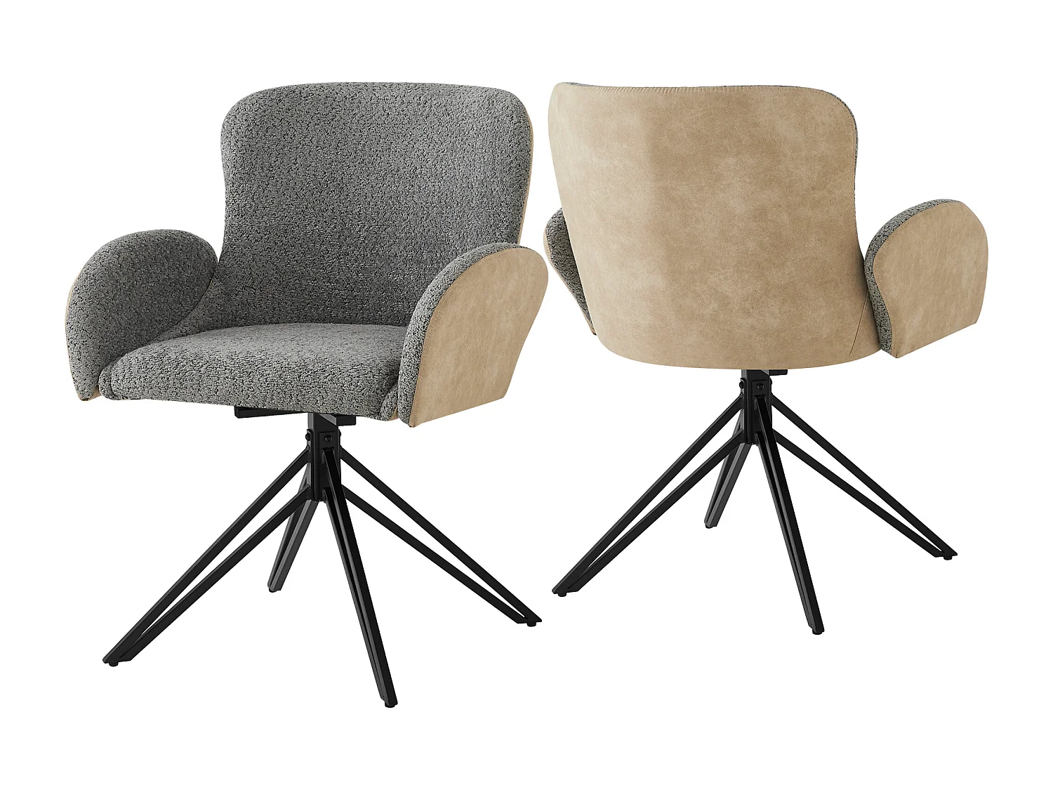 Lot de 6 chaises pivotantes en sherpa - pieds réglables en métal - Gris