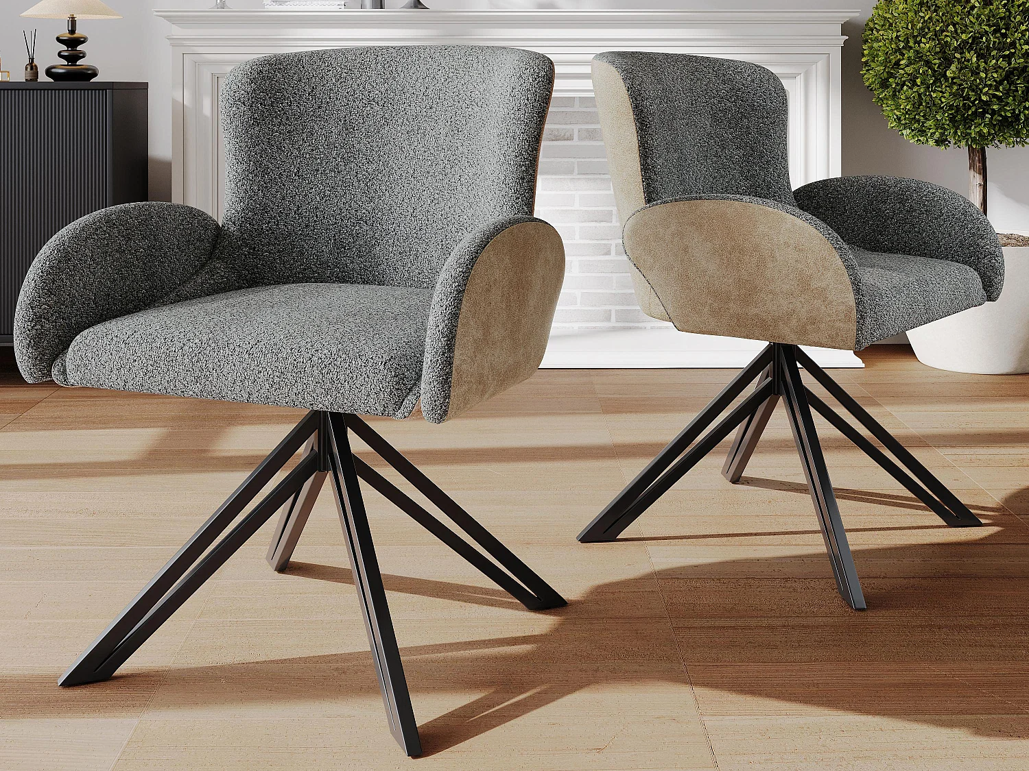 Lot de 2 chaises pivotantes en sherpa - pieds réglables en métal - Gris